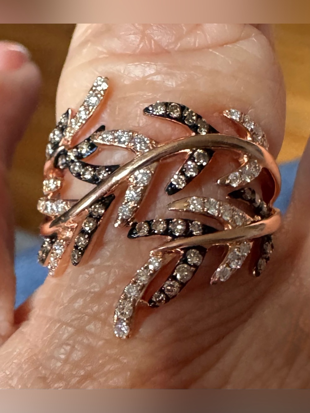 $3000 EFFY 14k Rose Gold Espresso Chocolate Cognac & White Diamonds Ring
